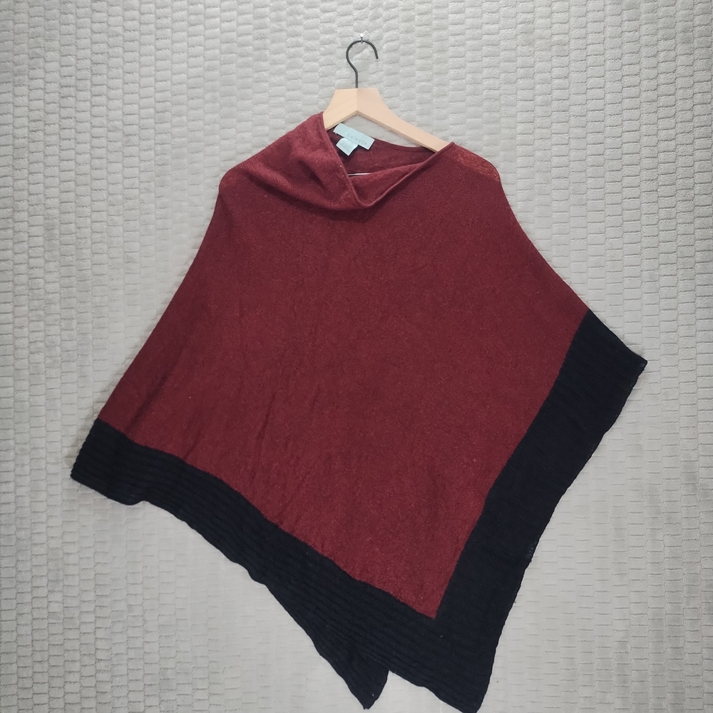 Celeste Wool Cashmere Burgundy and Black Women's Sweater Cape Poncho